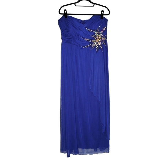 Dresses by Deb Women's Strapless Embellished Evening Maxi Dress Size 18 Blue - Picture 1 of 12